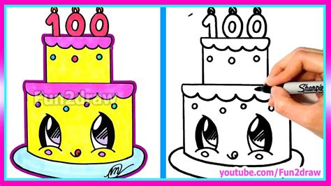 how to draw and color a cute cake easy 100 million views celebration fun2draw youtube