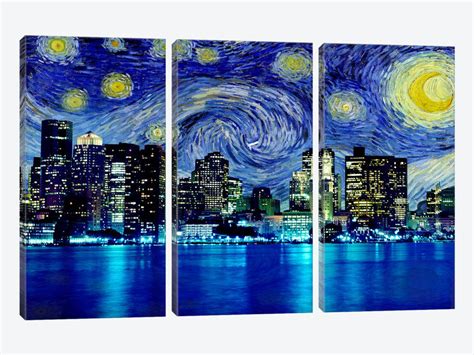 Boston Massachusetts Starry Night Skyline By Icanvas 1 Piece Canvas