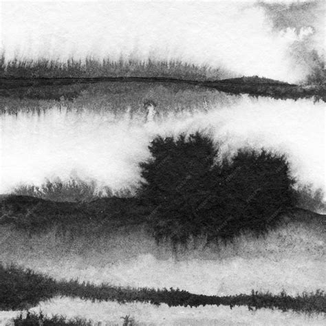 Abstrakte Landschaft Tinte Handgezeichnete Illustration Schwarz Weiß