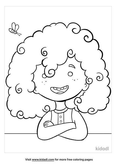 Free Girl With Curly Hair Cartoon Coloring Page Coloring Page