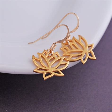 Gold Lotus Earrings Lotus Flower Earrings Lotus Jewelry Etsy