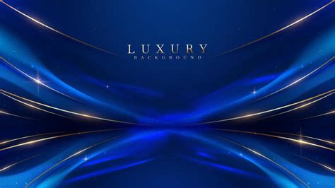 Blue Luxury Background With Golden Line Decoration And Curve Light