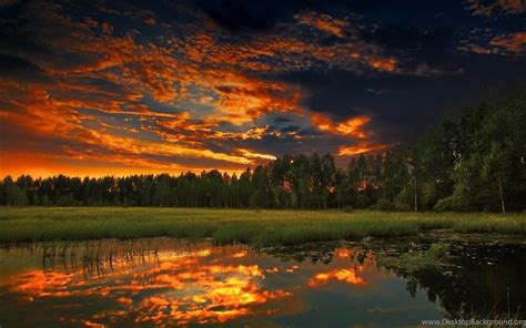Clouds Forests Lakes Landscapes Nature Night Sky Sunset Desktop