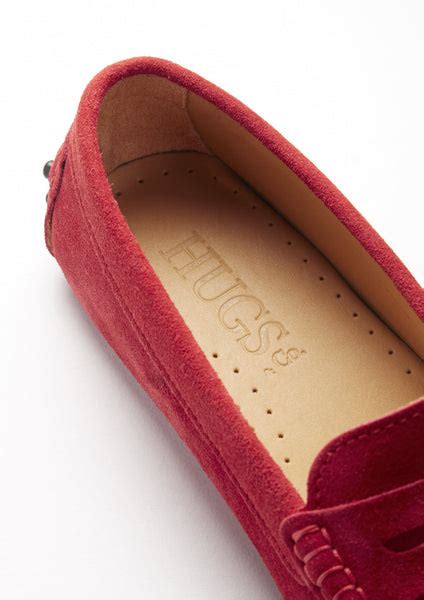 Womens Penny Driving Loafers Red Suede Hugs And Co