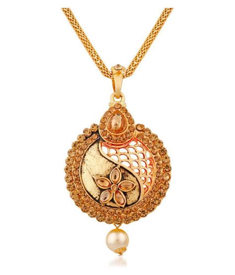 palash graceful designer gold plated pendent set with lct stones and meenakari design for women