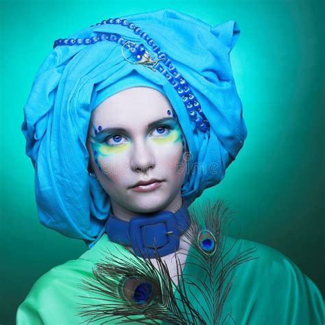 Young Woman With Peacock Feathers Stock Image Image Of Beauty Female