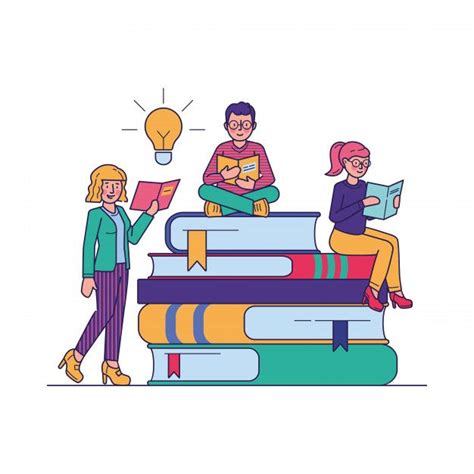 Free Vector People Reading Books For Study Vector Illustration Kids