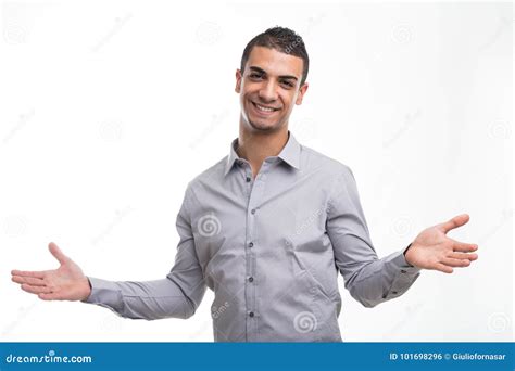 Young Cheerful Man With Open Arms Gesture Stock Photo Image Of