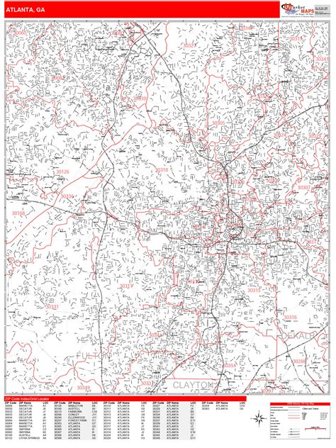 Atlanta Georgia Zip Code Wall Map Red Line Style By Marketmaps Porn