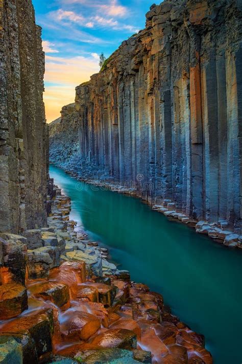 Studlagil Canyon In East Iceland At Sunset Stock Image Image Of