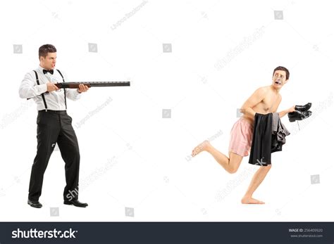 Man Chasing Naked Guy Rifle Isolated Stock Photo Shutterstock