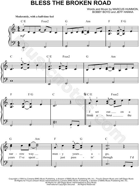 Rascal Flatts Bless The Broken Road Sheet Music Easy Piano In C