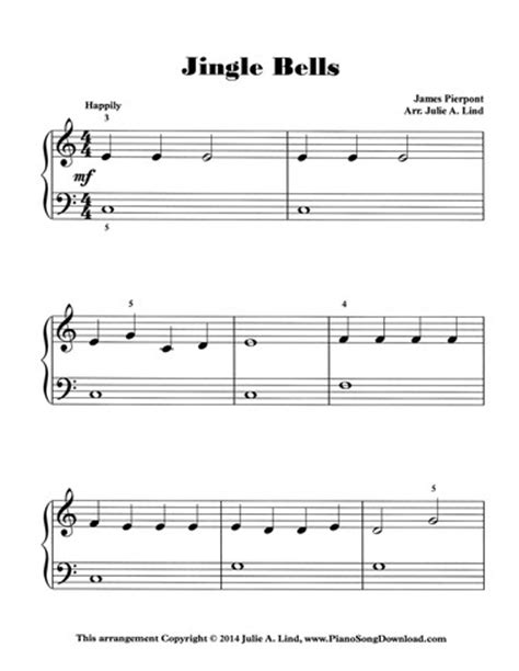 Sync your beginner piano sheet music to our free ios, android, or desktop apps for easy organization, markup, transposition, and access beginner notes are sheet music arrangements for beginning musicians, featuring large notes with the letter of the note name indicated in the note head. Jingle Bells: Free Level 1 Christmas Piano sheet music