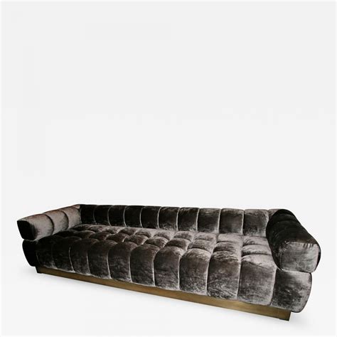 Adesso Studio Custom Oscar Tufted Charcoal Brown Velvet Sofa With