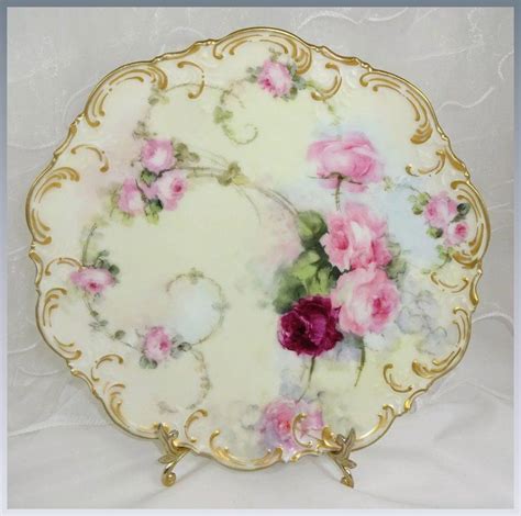 Antique French Ak Limoges Plate Hand Painted Pink Tea Roses