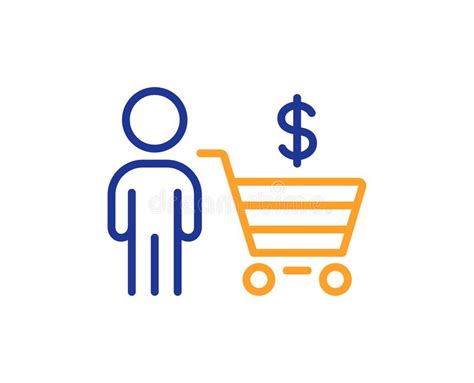 Buyer With Shopping Cart Line Icon Customer Sign Vector Stock Vector