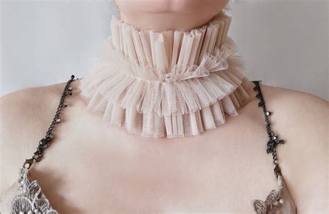 Nude Creamy Elizabethan Renaissance Ruffle Tulle Collar Etsy Uk