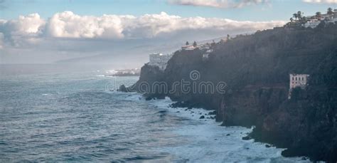 Panoramic View Of Tenerife S Tourism Landscape With High Cliffs Stock