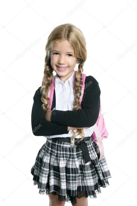Little Blond School Girl With Backpack Bag Portrait — Stock Photo