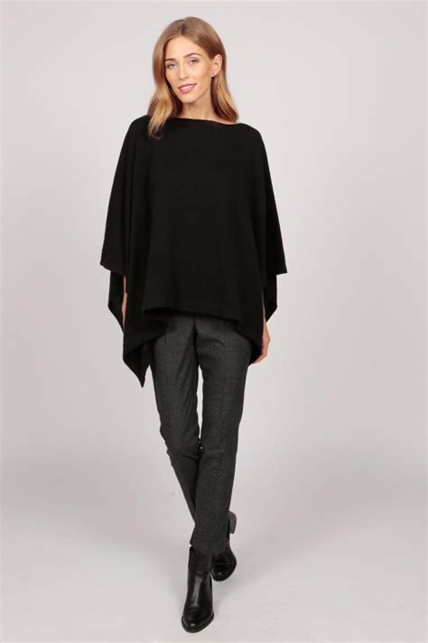 cashmere boat neck poncho in black italy in cashmere uk