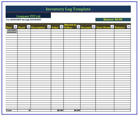 Free Printable Inventory Log Sheets