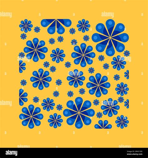 vector blue flat flowers silhouette in yellow background seamless pattern cute soft color