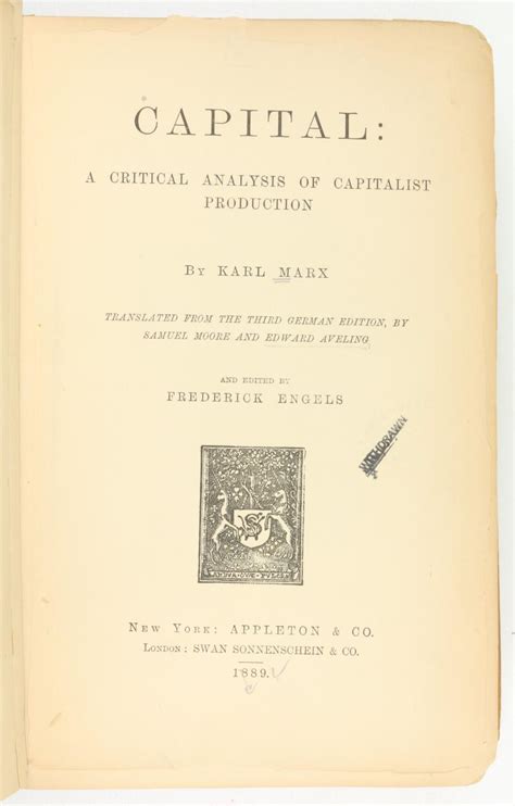 capital a critical analysis of capitalist production edited by friedrich engels by marx karl