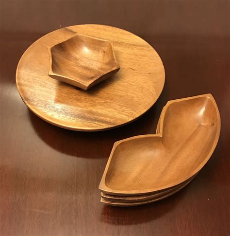 Vintage Wood Condiment Tray Solid Wood Lazy Susan Matching Condiment