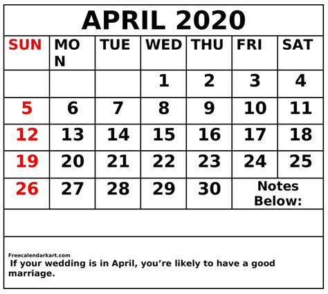 Blank April 2020 Calendar Editable Design In One Page