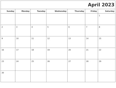 April 2023 Calendars To Print
