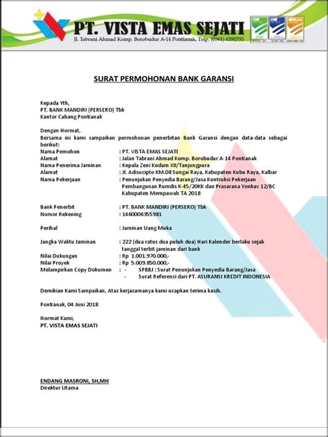 Contoh Surat Permohonan Bank Garansi Btn Surat Permohonan Desain My