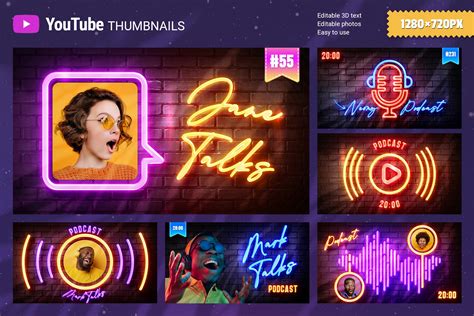 Neon Podcast Youtube Thumbnails Design Cuts