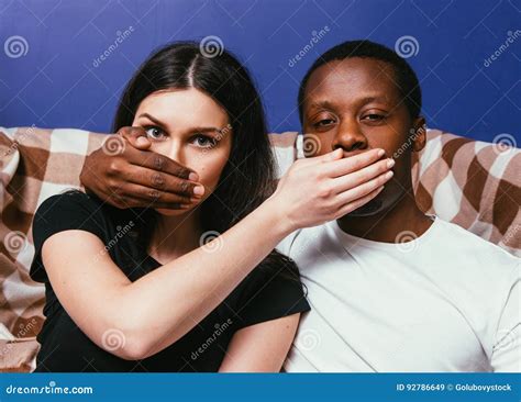 Interracial Couple Man And Woman Not Tell Secret Stock Image Image Of Casual Brunette 92786649