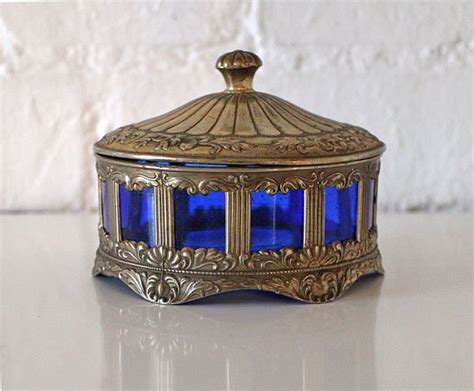 Vintage French Silver And Cobalt Blue Glass Trinket Box Etsy Glass