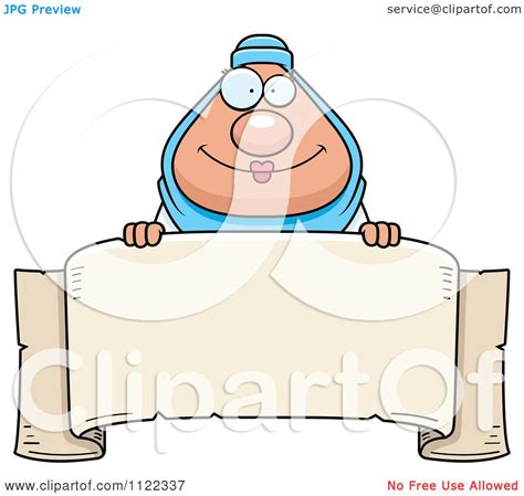 Cartoon Of A Chubby Muslim Woman Over A Banner Sign Royalty Free