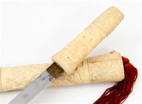 Helios Auctions Meiji Era Japanese Tanto Dagger In Ivory Mounts