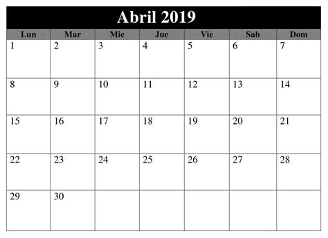 Calendario Abril Para Imprimir 2019 Word