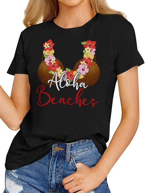 Womens Fashion T Shirt Coconut Bra Flower Boobs Hawaii Aloha Beaches