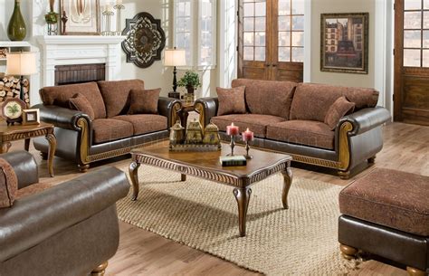 Tan carlo faux leather 3 seater sofa living room. Brown Fabric Traditional Sofa & Loveseat Set w/Faux ...