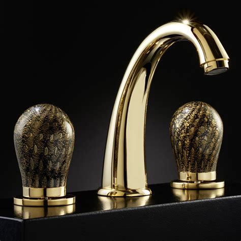 Faucets with goose neck spouts create plenty of room. MURANO 3 Hole Black and Gold Luxury Bathroom Faucet
