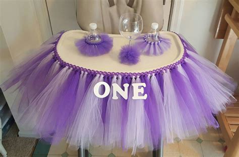 Tutu highchair skirt tutorial (easy diy). HIGH CHAIR TUTU banner tulle table skirt highchair decoration Purple Lavender princess 1st ...