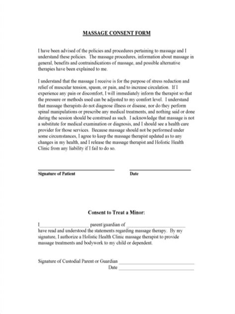 Printable Massage Therapy Consent Form Template Free Printable Templates
