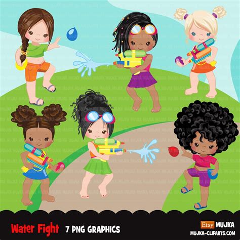 Water Gun Fight Clipart Girls Black Girls Outdoors Water Balloon Fig