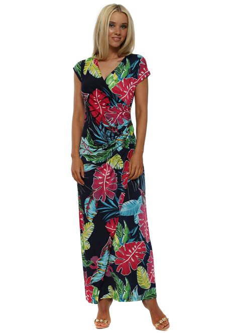 Elissa Navy Blue Floral Print Wrap Maxi Dress