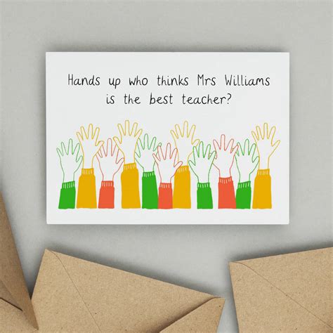 Hands Up Personalised Thank You Teacher Card By So Close