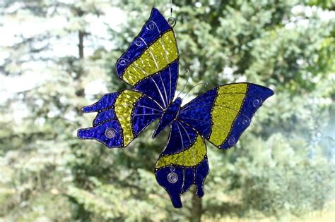 Stained Glass Butterfly Suncatcher Panel Cobalt Blue And Etsy