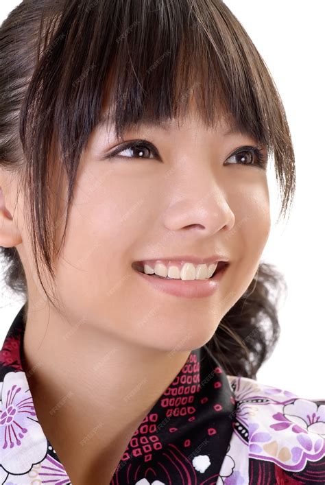 premium photo smiling japanese girl face closeup portrait of asian woman in traditional clothes