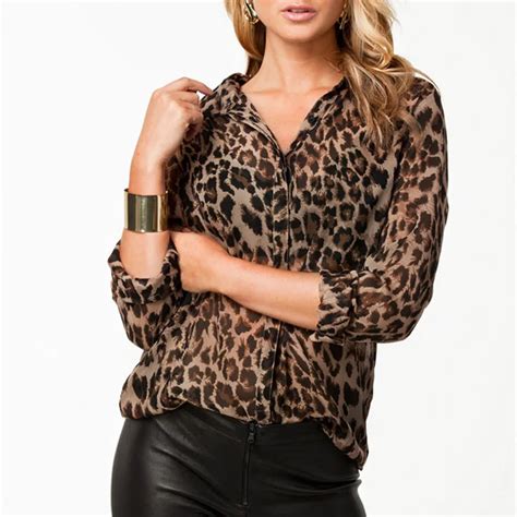 Blusas Feminina Casual Women Leopard Print Blouses Fashion Chiffon Long