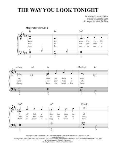 The Way You Look Tonight Sheet Music Jerome Kern Easy Piano