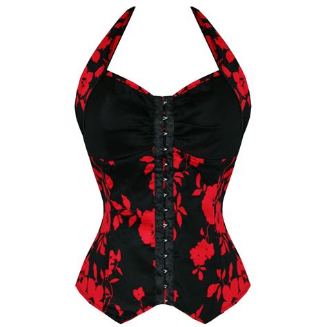 Voodoo Vixen Womens Red Black Floral Fitted Vintage 50s Style Pinup Top